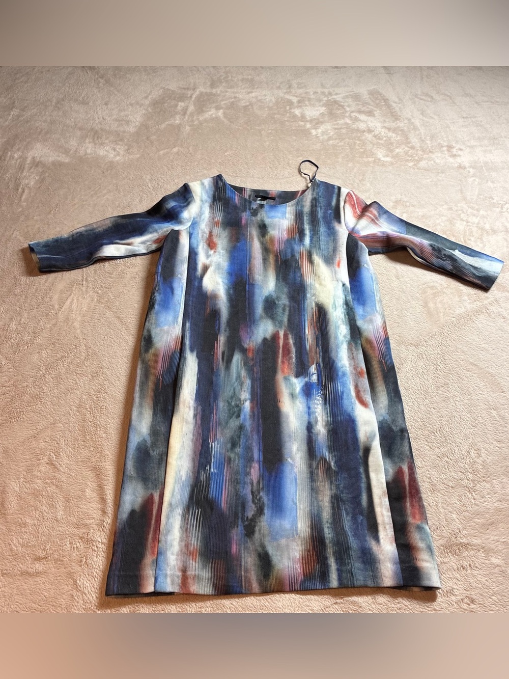 COS Abstract Watercolor Shift Dress Blue Artsy Minimalist Pockets Womens XS